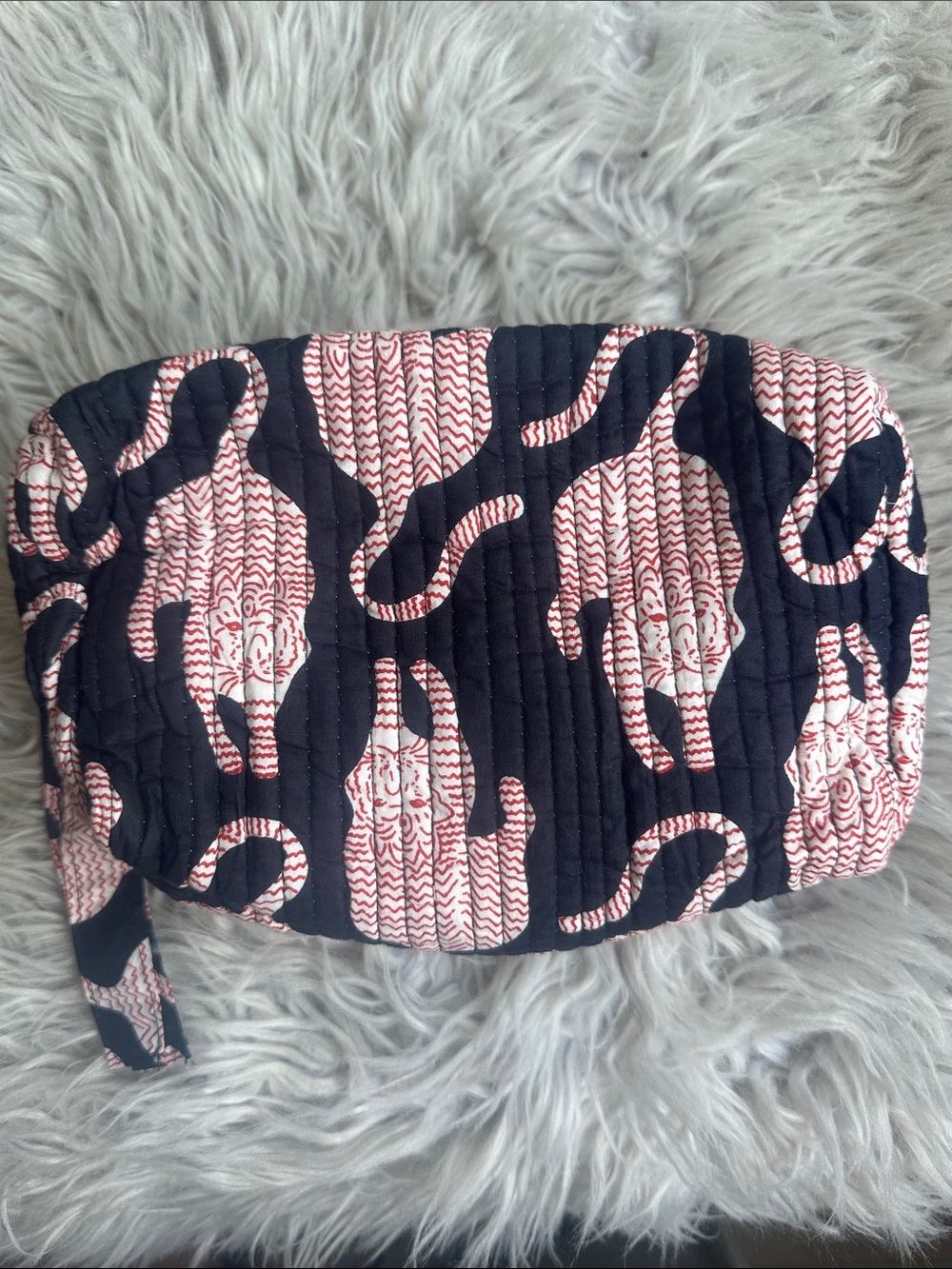 NWOT Handmade Quilted Cat Print Cosmetic Clutch in Black and Red